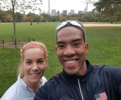 Christian Taylor with his girlfriend Beate in the park for their training session.